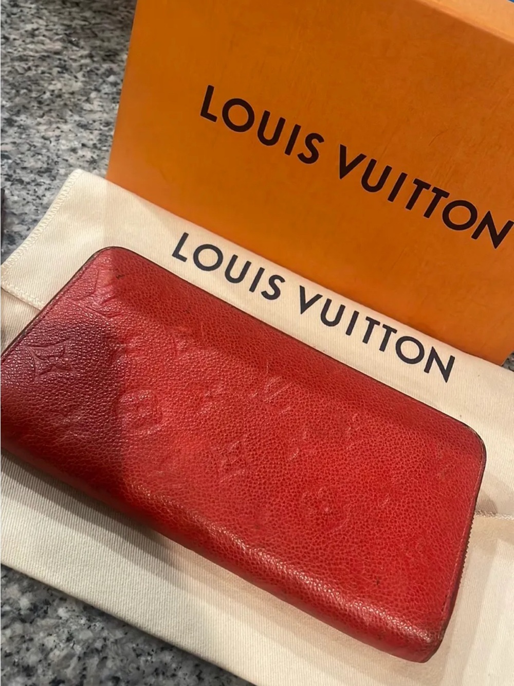 Louis Vuitton Red Leather Zip-Around Wallet